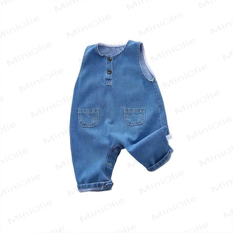 Ärmelloser Denim Strampler mit Taschen für Baby - image 5