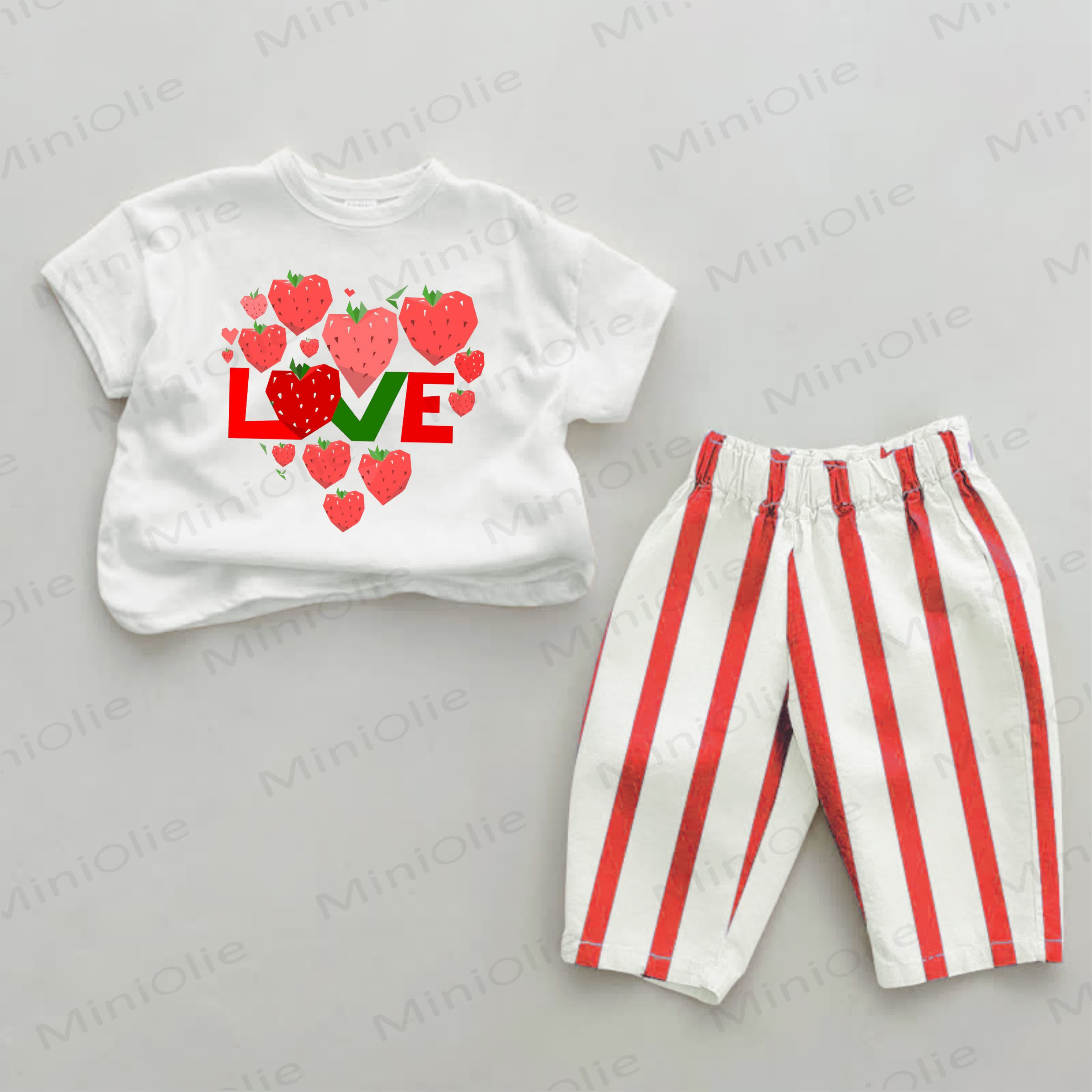 Erdbeere Baby Kleinkind Rot Streifen 2-teiliges Set - Weiß & Rot - 2-3J - image 1