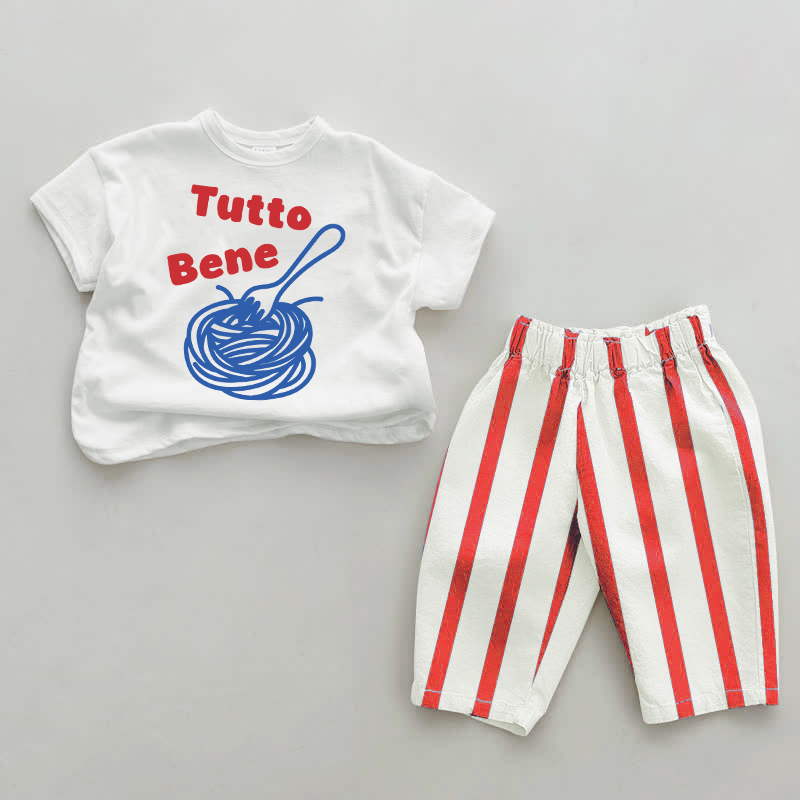 TUTTO BENE Spaghetti Baby Red Vertikal Streifen 2-teiliges Set - Weiß & Rot - 4-5J - image 1