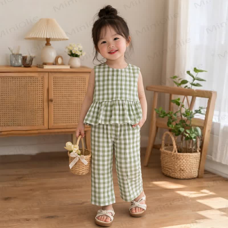 Grün Plaid, ärmelloses 2-teiliges Set für Baby Kleinkind - Grün - 2-3J - image 1