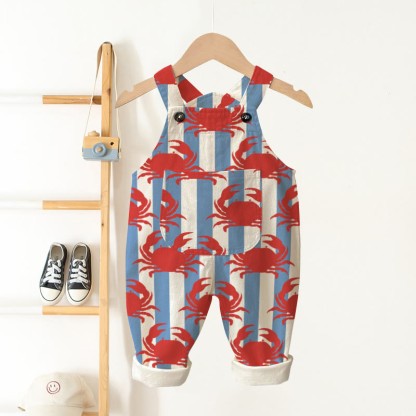 Baby Kleinkind Overalls mit Krabbenmuster , Blau Streifen - Weiß & Blau - 3-5J - image 1