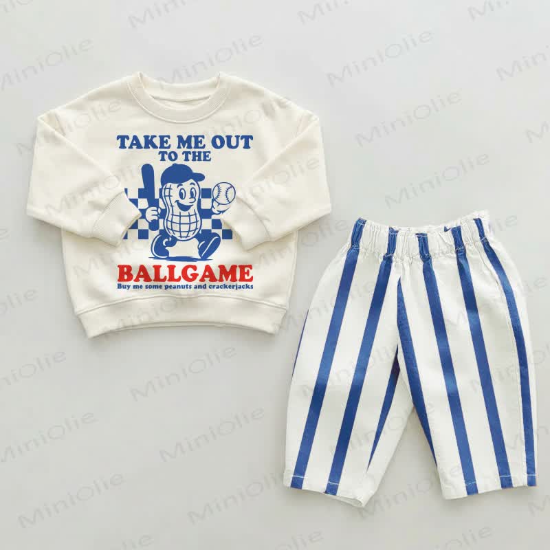 TAKE ME OUT TO THE BALLGAME Baby Kleinkind Blau Streifen Hose 2-teiliges Set - Beige & Blau - 2-3J - image 1