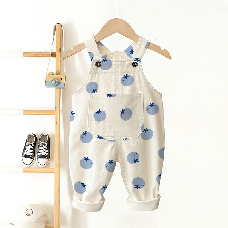 Latzhose für Baby und Kleinkind mit Blaubeermuster, Allover-Print und Overalls  - Weiß - 3-5J - image 1