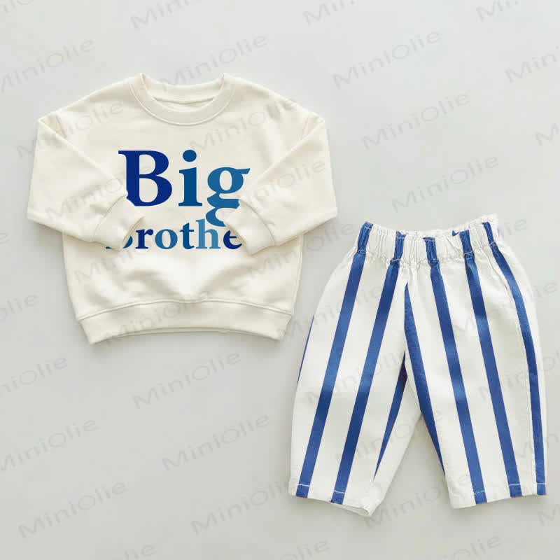 BIG BROTHER/LITTLE BROTHER Baby Kleinkind Blau Streifen Hose 2-teiliges Set - Großer Bruder - 2-3J - image 1