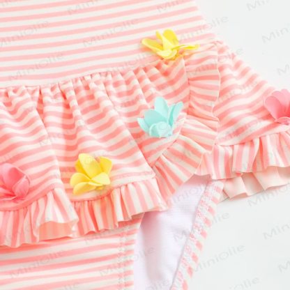 Baby Badeanzug mit Streifen und Blume - image 4