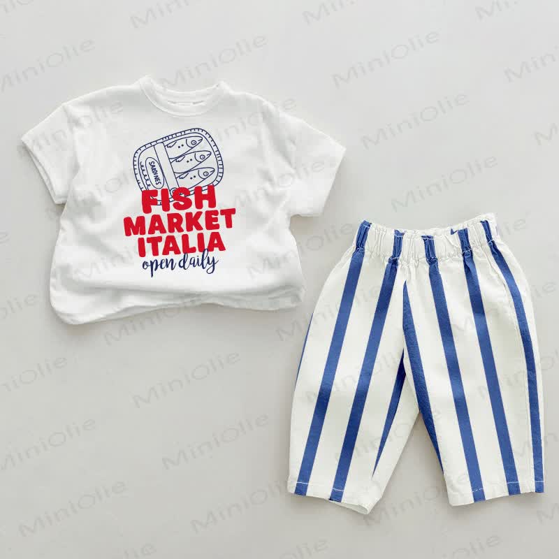 FISH MARKET ITALIA Baby Streifen Hose, Blau -teiliges Set - Weiß & Blau - 2-3J - image 1