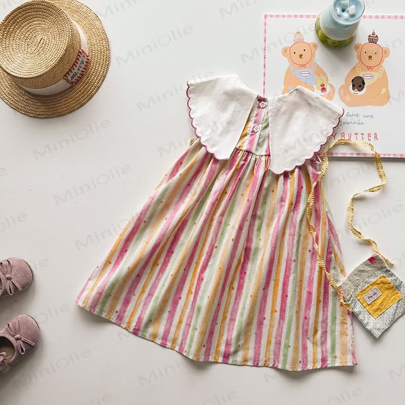 Kleinkind Mädchen Bär Aquarell Streifen Kleid - image 4