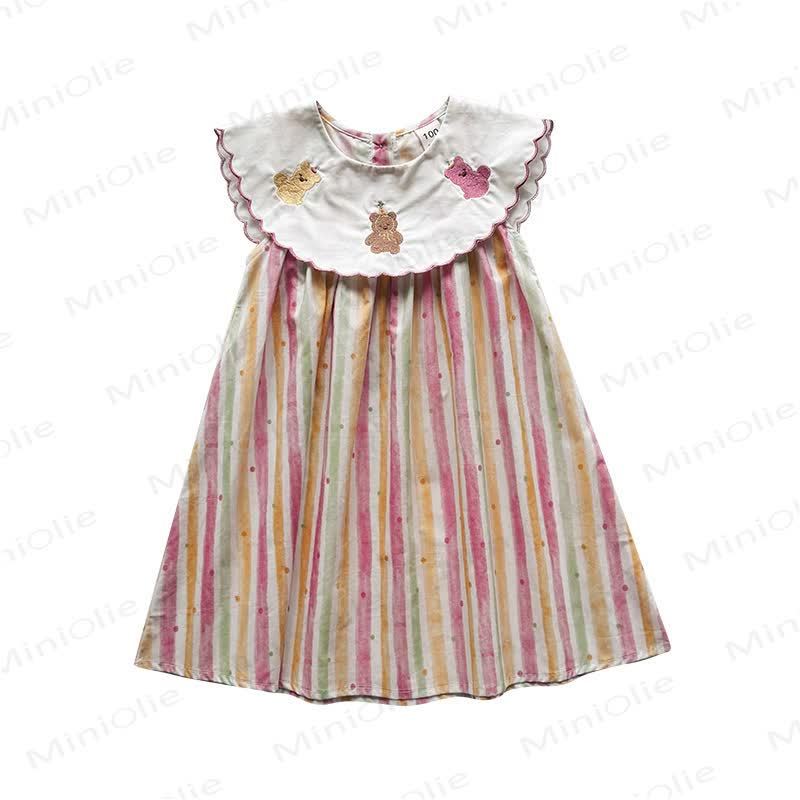 Kleinkind Mädchen Bär Aquarell Streifen Kleid - image 5