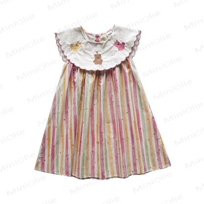 Kleinkind Mädchen Bär Aquarell Streifen Kleid - image 5