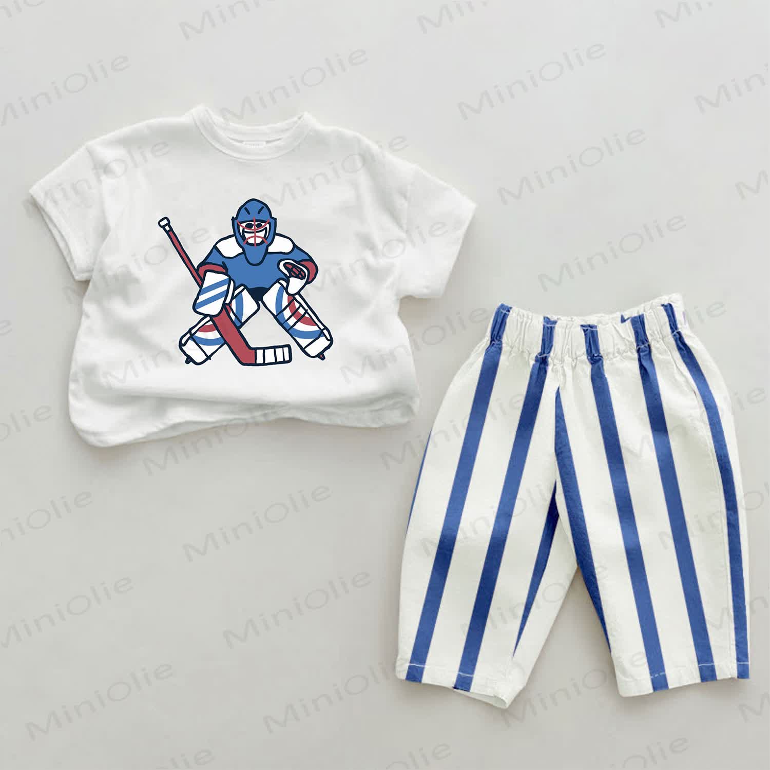 Baby -Eishockeyspieler- Set , Blau Streifen Hose, 2-teilig - Weiß & Blau - 2-3J - image 1