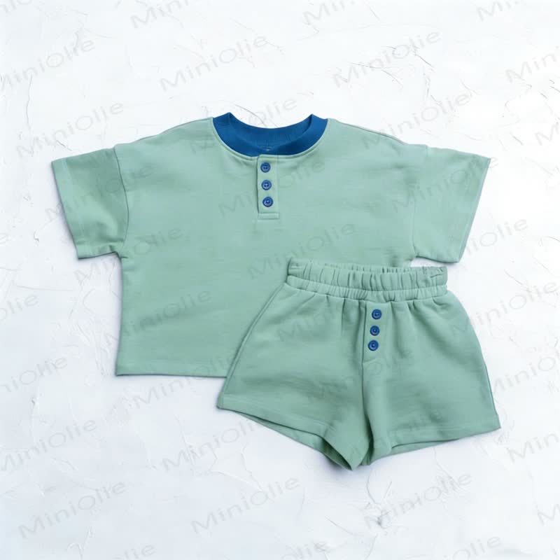 Baby Kleinkind Set aus Einfarbig T-Stück und Shorts - Grün - 3-4J - image 3