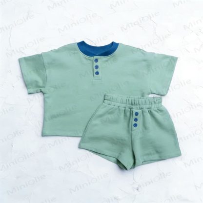 Baby Kleinkind Set aus Einfarbig T-Stück und Shorts - Grün - 3-4J - image 3