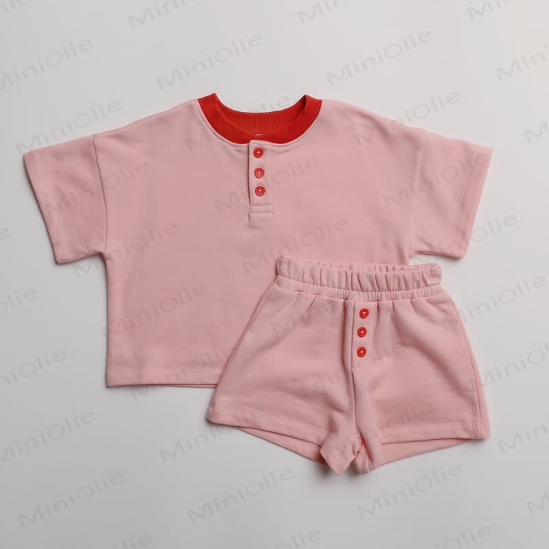 Baby Kleinkind Set aus Einfarbig T-Stück und Shorts - Rosa - 3-4J - image 4
