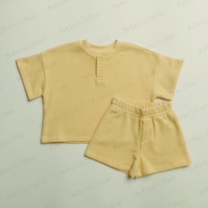 Baby Kleinkind Set aus Einfarbig T-Stück und Shorts - Gelb - 3-4J - image 5
