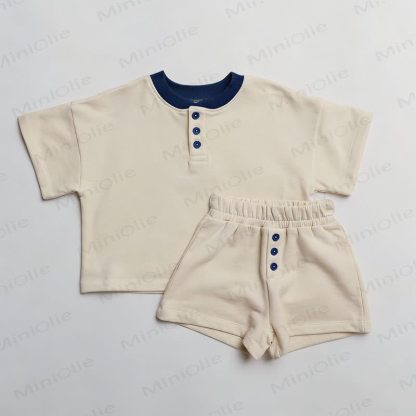 Baby Kleinkind Set aus Einfarbig T-Stück und Shorts - Beige - 3-4J - image 2
