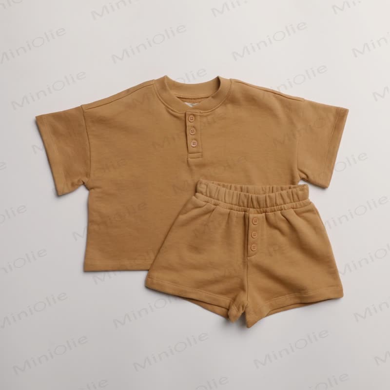 Baby Kleinkind Set aus Einfarbig T-Stück und Shorts - Braun - 3-4J - image 6