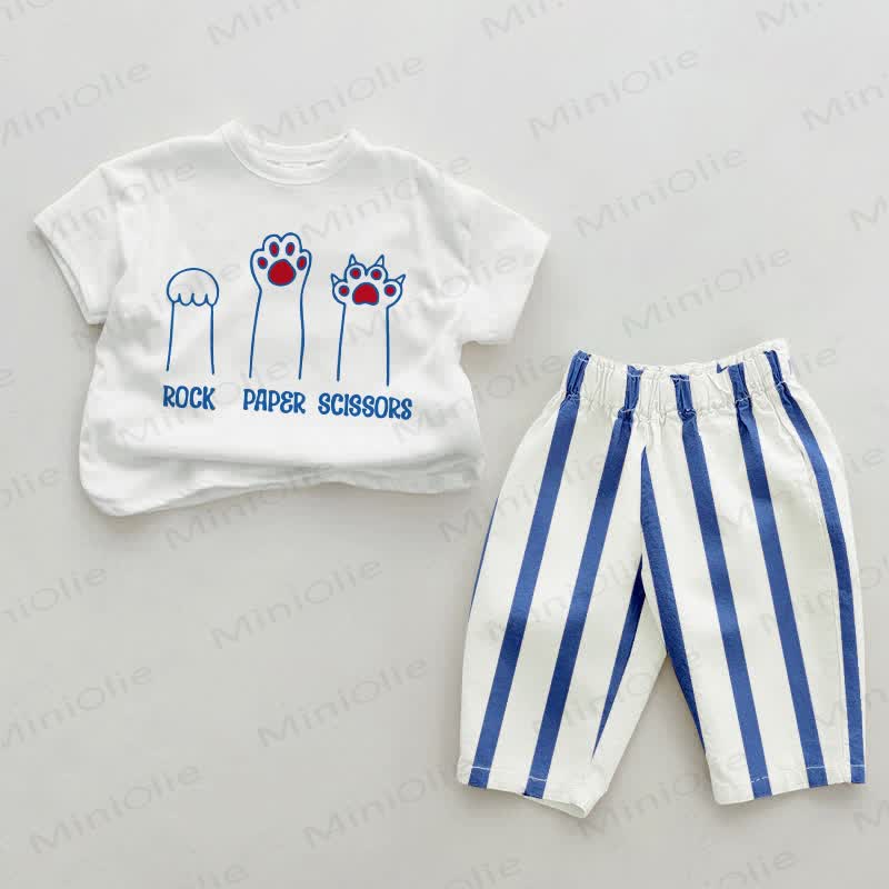 ROCK PAPER SCISSORS – Baby , vertikal Streifen 2-teiliges Set - Weiß & Blau - 2-3J - image 1