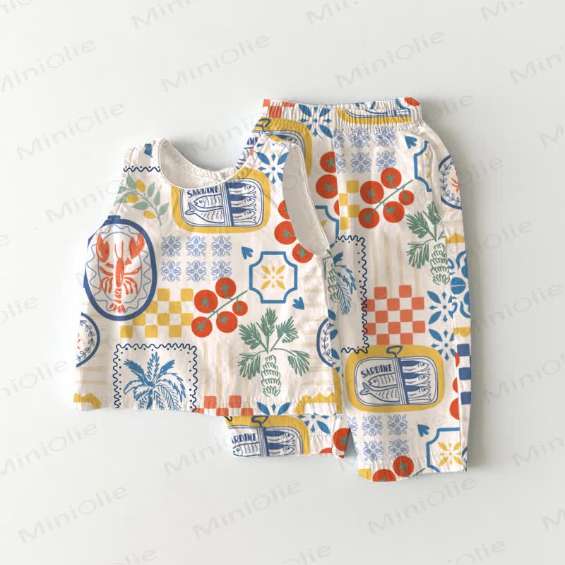 Ärmelloses 2-teiliges Sommer Set mit italienischen Elementen für Baby und Kleinkind - Weiß - 5-7J - image 1