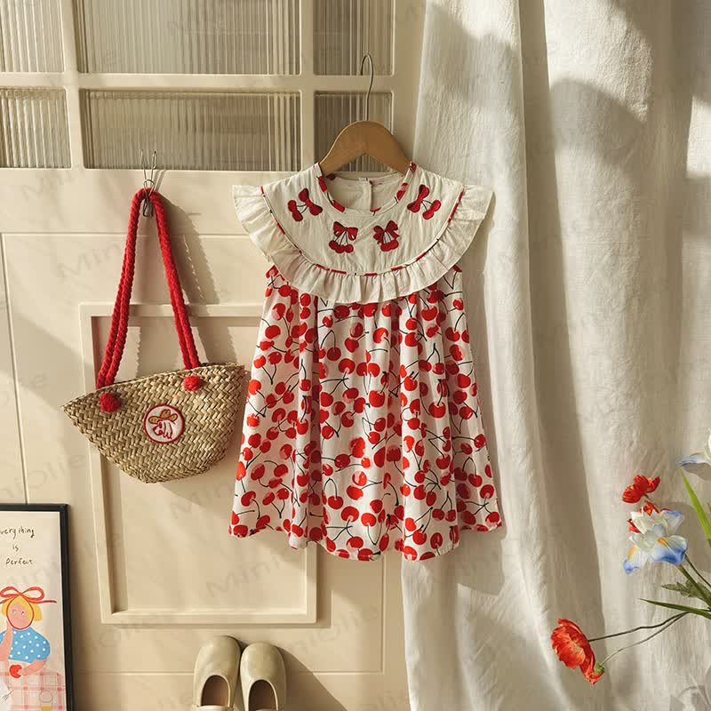 Kleid für Kleinkind mit Kirsche und Rüschenkragen - image 3