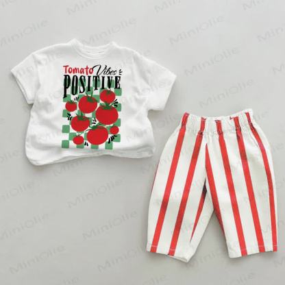 TOMATO VIBES POSITIVE Baby Rot Streifen 2-teiliges Set - Weiß & Rot - 2-3J - image 1