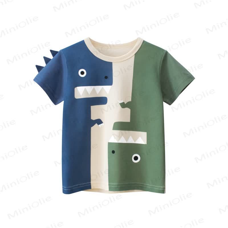 Kleinkind -Farbblock- Dino -T-Shirt - Beige - 8-9J - image 1