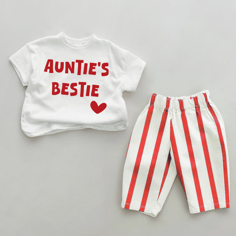 AUNTIE'S BESTIE Baby Rot Streifen Hose 2-teiliges Set - Weiß & Rot - 4-5J - image 1