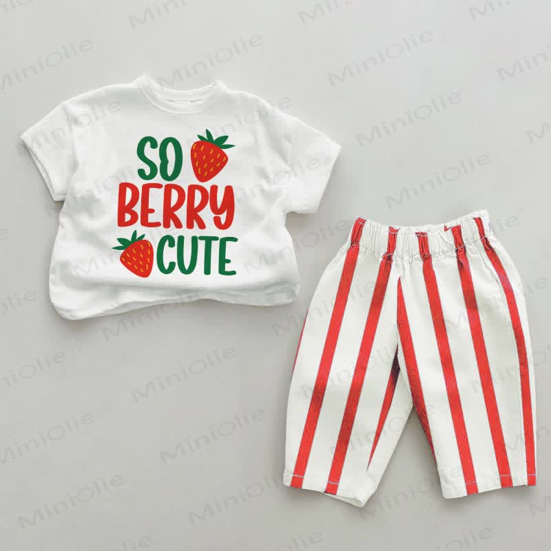 SO BERRY CUTE Baby Rot Streifen Hose -2-teiliges Set - Weiß & Rot - 2-3J - image 1