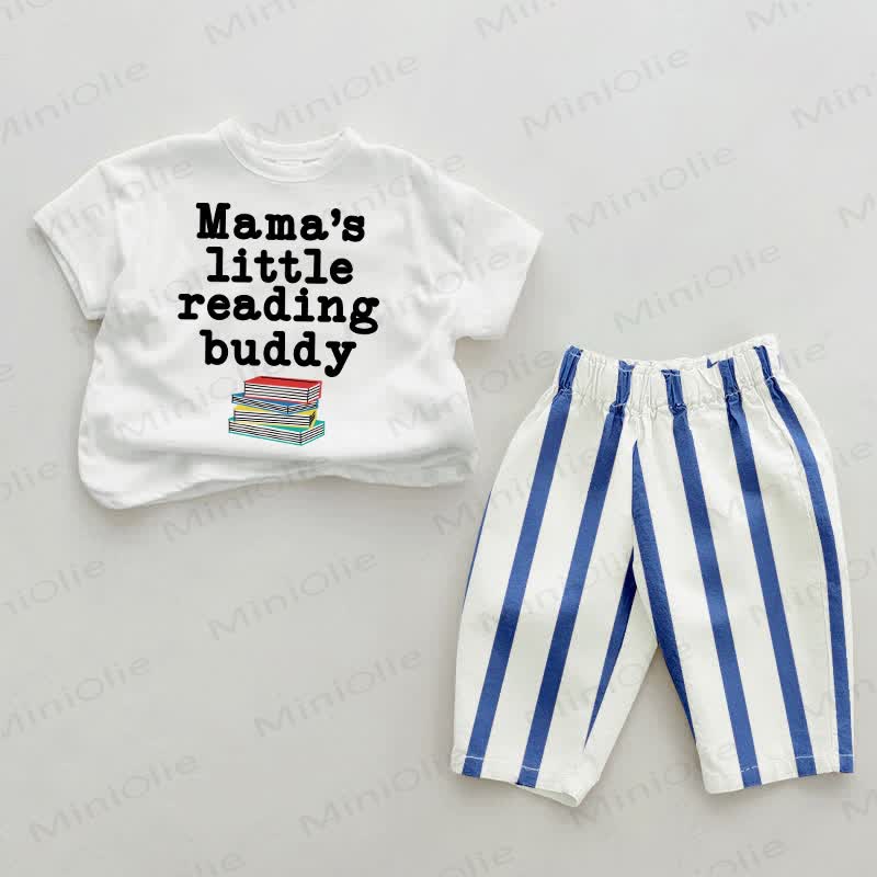 MAMA'S LITTLE READING BUDDY, Baby -teiliges Set aus Blau, Streifen Hose - Weiß & Blau - 2-3J - image 1