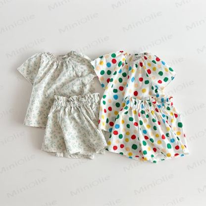 Kleinkind -Loungewear Kleid Set aus atmungsaktiver Baumwolle mit Punktmuster - image 1