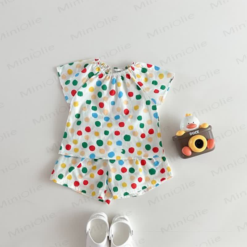 Kleinkind -Loungewear Kleid Set aus atmungsaktiver Baumwolle mit Punktmuster - image 4