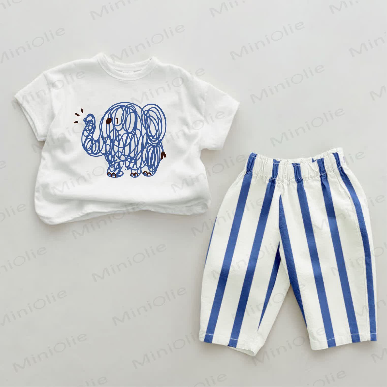 Baby Set mit Streifen Hose und Hose , zweiteilig - Weiß & Blau - 2-3J - image 1