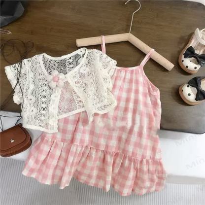 Rosa Plaid Baby mit Lace​ - Hellrosa - 8-9J - image 1