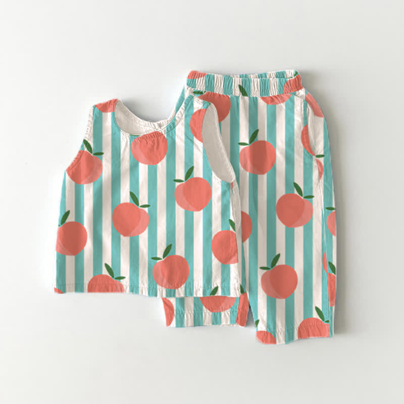 Baby Kleinkind Set , pfirsichfarben, vertikal Streifen, 2-teilig, ärmellos - Grün - 5-7J - image 1