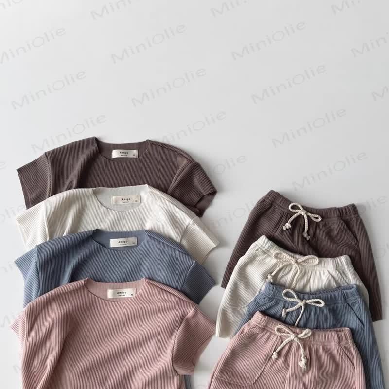 Set aus weichem, Gerippt Baby T-Stück und Shorts mit Kordelzug - image 3