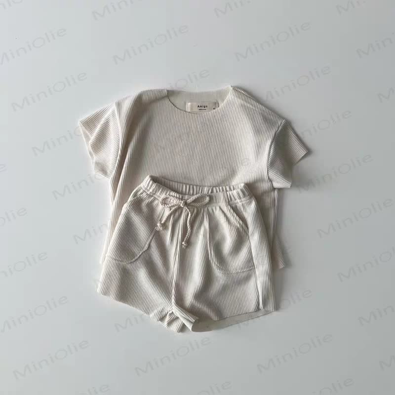 Set aus weichem, Gerippt Baby T-Stück und Shorts mit Kordelzug - Beige - 4-5J - image 6