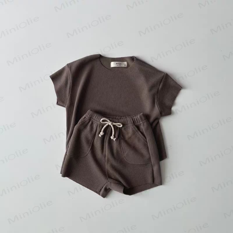 Set aus weichem, Gerippt Baby T-Stück und Shorts mit Kordelzug - Braun - 4-5J - image 7