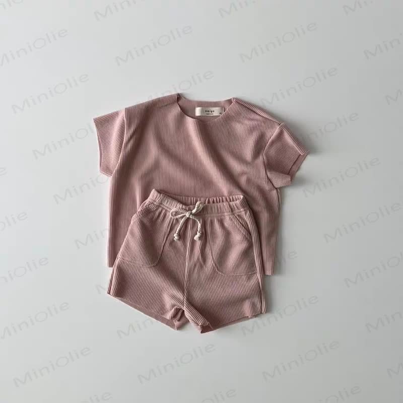 Set aus weichem, Gerippt Baby T-Stück und Shorts mit Kordelzug - Rosa - 4-5J - image 8