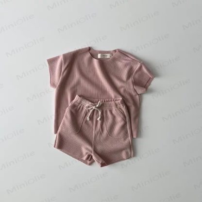 Set aus weichem, Gerippt Baby T-Stück und Shorts mit Kordelzug - Rosa - 4-5J - image 8