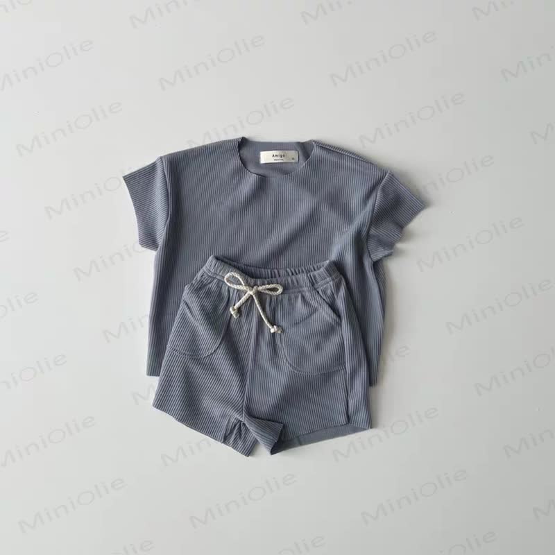 Set aus weichem, Gerippt Baby T-Stück und Shorts mit Kordelzug - Blau - 4-5J - image 9