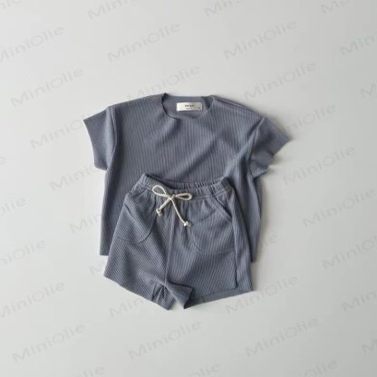 Set aus weichem, Gerippt Baby T-Stück und Shorts mit Kordelzug - Blau - 4-5J - image 9
