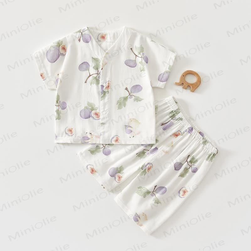 Baby - Set aus atmungsaktiver Gaze mit Obst und Tier - Feige - 18-24M - image 1