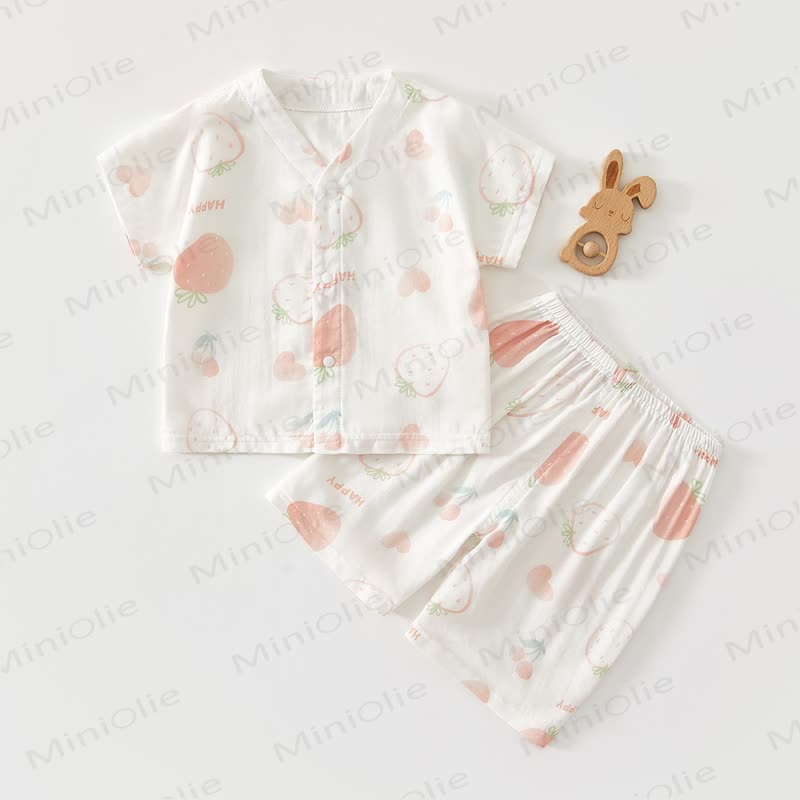 Baby - Set aus atmungsaktiver Gaze mit Obst und Tier - Erdbeere - 18-24M - image 4