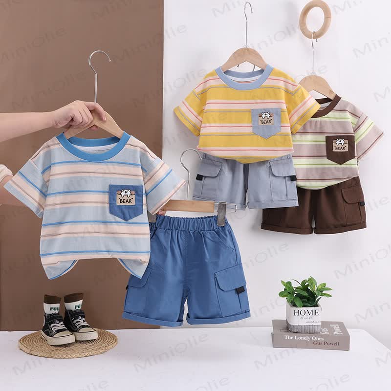 BEAR Kleinkind Streifen- T-Stück und Shorts Set - Gelb - 4-5J - image 1