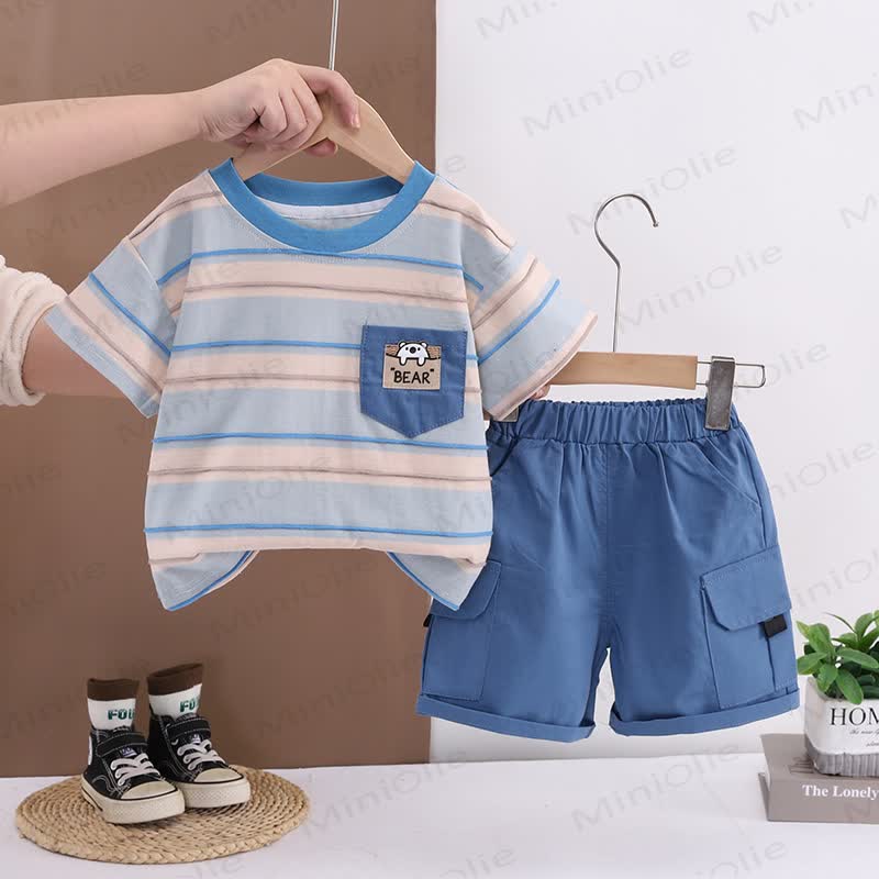 BEAR Kleinkind Streifen- T-Stück und Shorts Set - Blau - 4-5J - image 4