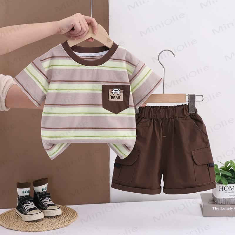 BEAR Kleinkind Streifen- T-Stück und Shorts Set - Braun - 4-5J - image 6