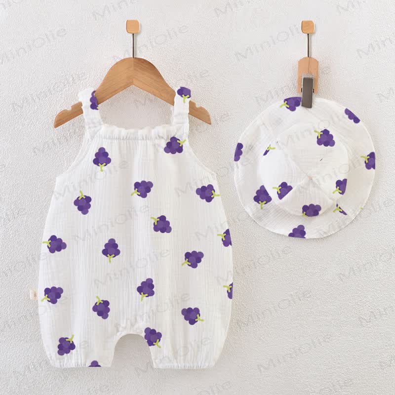 Baby Strampler aus Kreppstoff mit Traubenmuster und Strampler Hut - Weiß - 18-24M - image 1