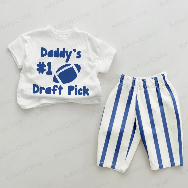 DADDY'S Nummer 1 Draftpick, Baby , vertikal Streifen 2-teiliges Set - Weiß & Blau - 2-3J - image 1