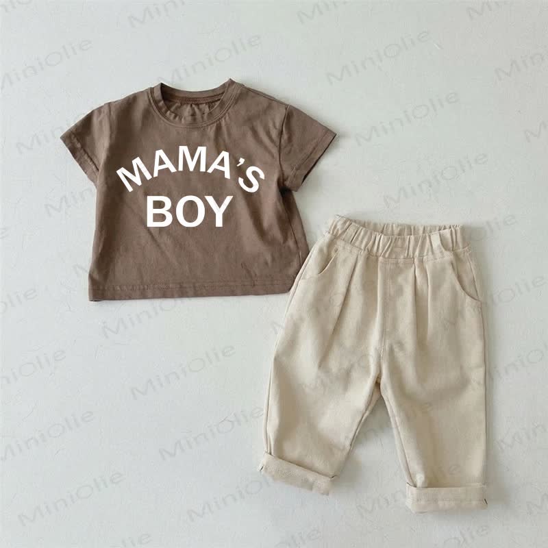 MAMA'S BOY Baby Braunes T-Shirt und Beige Hose 2-teiliges Set - Braun - 2-3J - image 1