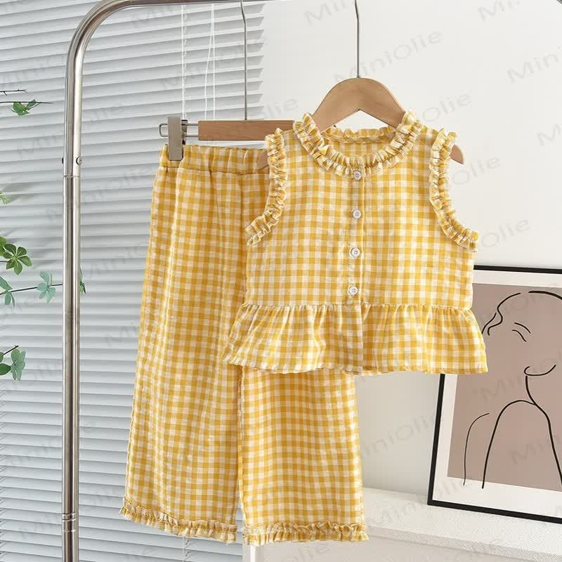 Ärmelloses Westen- und Hose Set für Kleinkind-Mädchen, 2-teilig - Gelb - 7Y - image 1