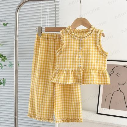 Ärmelloses Westen- und Hose Set für Kleinkind-Mädchen, 2-teilig - Gelb - 7Y - image 1
